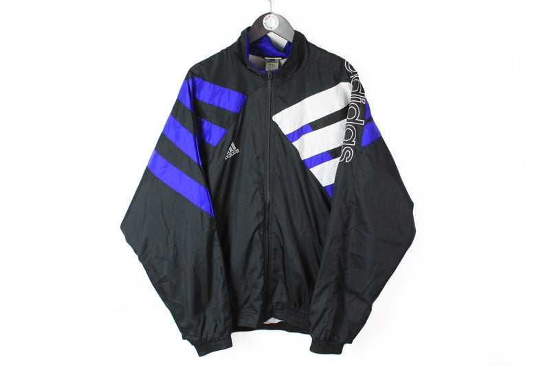 Vintage Adidas Track Jacket XXLarge black big logo 90's sport style windbreaker