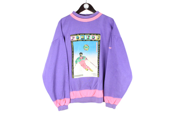 Vintage Ski Sweatshirt Medium purple big logo 80s retro sport style crewneck jumper