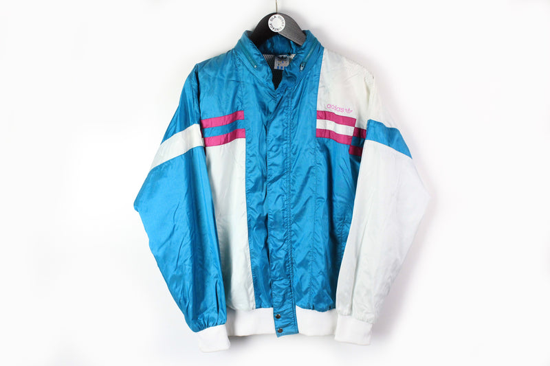 Vintage Adidas Track Jacket Medium white blue 90s sport windbreaker retro style hooded coat