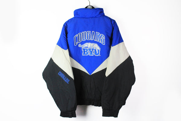 Vintage BYU Cougars Jacket XLarge blue black university football team 90s puffer
