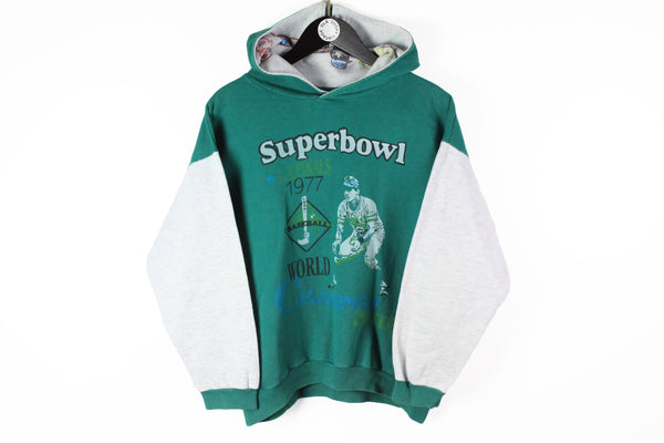 Vintage Superbowl Hoodie XSmall green big logo oversize baseball 90s