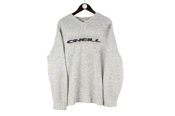 Vintage O'Neill Sweater XLarge 00s gray big logo sport style v-neck jumper authentic ski style surfing pullover