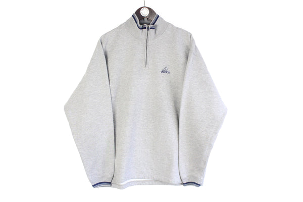 Vintage Adidas Sweatshirt 1/4 Zip Large / XLarge size men's oversize gray jumper three strips logo streetwear sweater