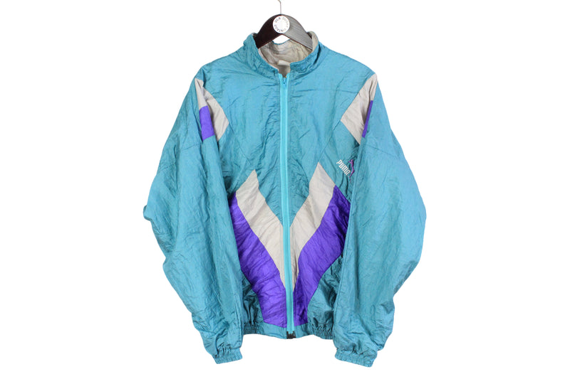 vintage PUMA track jacket Size M authentic green purple rare retro rave hipster 90s 80s unisex polyester streetwear clothing calssic sport