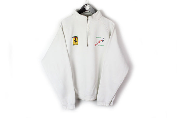 Vintage Ferrari Sweatshirt Half Zip Large / XLarge white Evolution 2 racing motorsport jumper