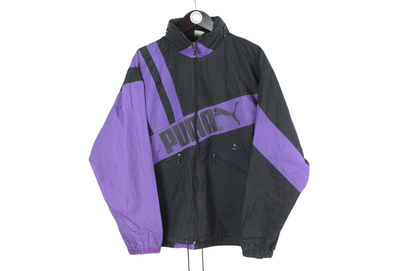 vintage PUMA men's track jacket Size L authentic black purple rare retro rave hipster 90's 80's unisex bomber tracksuit streetwear clothing