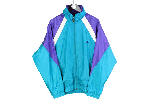 vintage PUMA men's track jacket Size L authentic blue purple rare retro rave hipster 90's 80's unisex bomber tracksuit streetwear clothing
