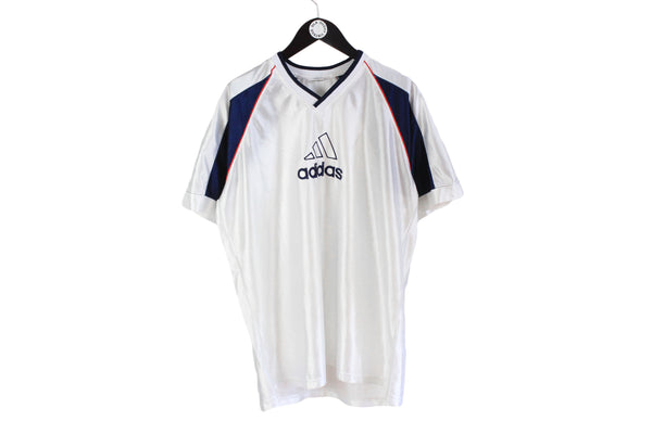 Vintage Adidas T-Shirt Large / XLarge white v-neck jersey polyester tee