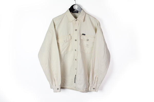 Vintage Versace Denim Shirt Large white button up 90's jean shirt
