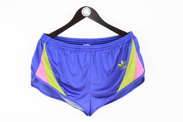 Vintage Adidas Shorts Medium blue green 90's retro style polyester above the knee shorts