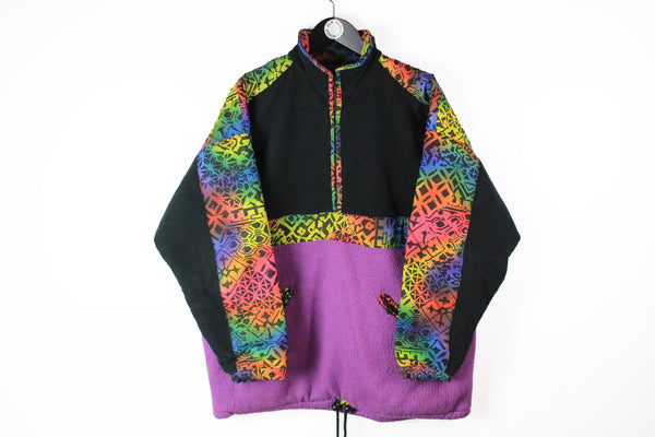 Vintage Fleece Half Zip Medium multicolor crazy pattern purple sweater