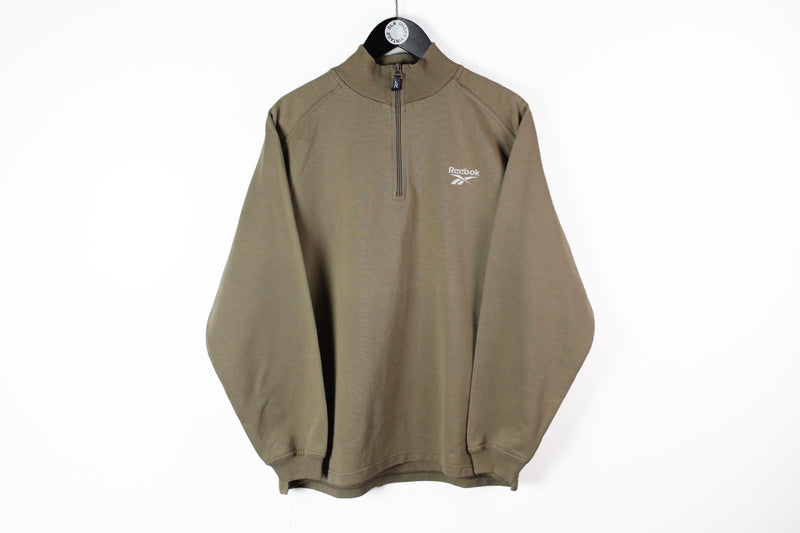 Vintage Reebok Sweatshirt 1/4 Zip Medium brown 90s sport UK style jumper