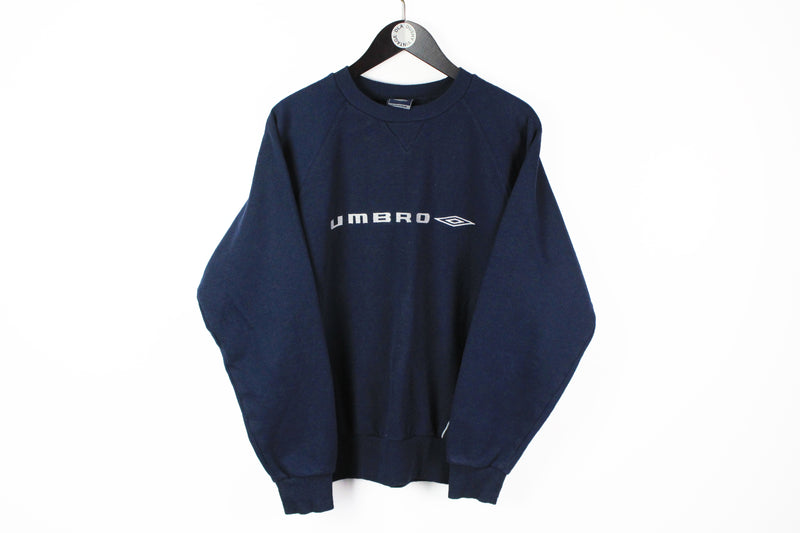 Vintage Umbro Sweatshirt Medium navy blue big logo 90s crewneck UK style jumper