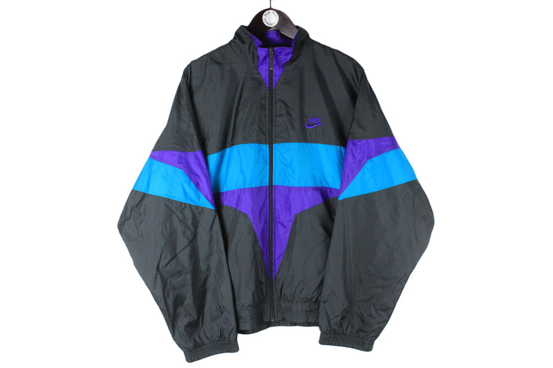 Vintage Nike Track Jacket Large black purple 90s retro sport style windbreaker full zip streetwear rave coat