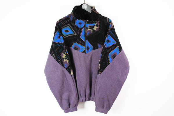 Vintage Fleece Half Zip Large / XLarge multicolor crazy pattern purple retro style 90s sport 