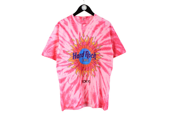 Vintage Hard Rock Cafe Tokyo Tie Dye T-Shirt Large / XLarge  pink big logo fruit of the loom 80's made in USA bright color