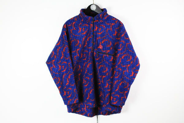 Vintage Jack Wolfskin Fleece Half Zip Medium blue red 90s sport retro style jumper winter ski