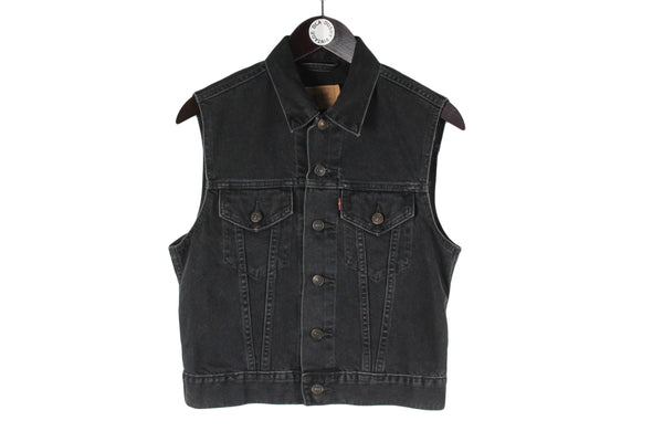 Vintage Levi's Vest Women's Small size basic jean denim clothing black button up rare retro 90's style outfit USA brand sleeveless jacket