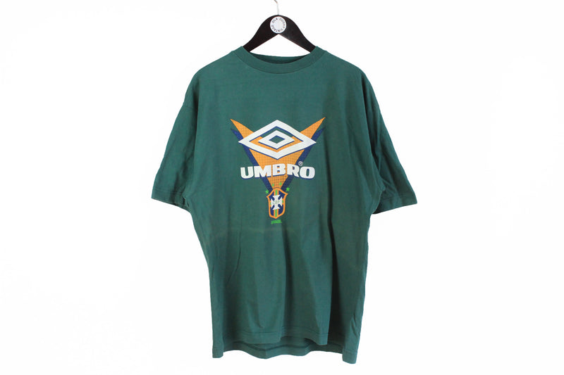 Vintage Umbro Brasil Team T-Shirt XLarge green Brazil 90's cotton sport tee