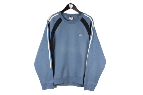 Vintage Adidas Sweatshirt XLarge size men's pullover oversize classic retro long sleeve rare blue 90's 80's style crew neck wear sport athletic authentic streetwear basic sweat