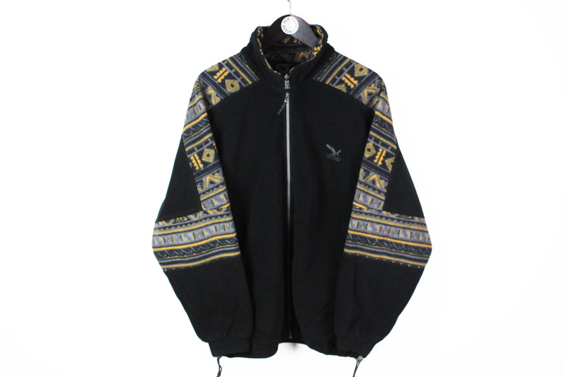 Vintage Salewa Fleece Full Zip Large black 90s abstract pattern multicolor outdoor sweater Polarlite