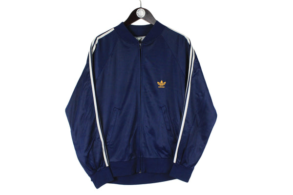 Vintage Adidas Track Jacket Medium size men's oversize retro wear sport authentic athletic 90's rare sport clothing navy blue full sleeve logo 80's running outfit full zip windbreaker