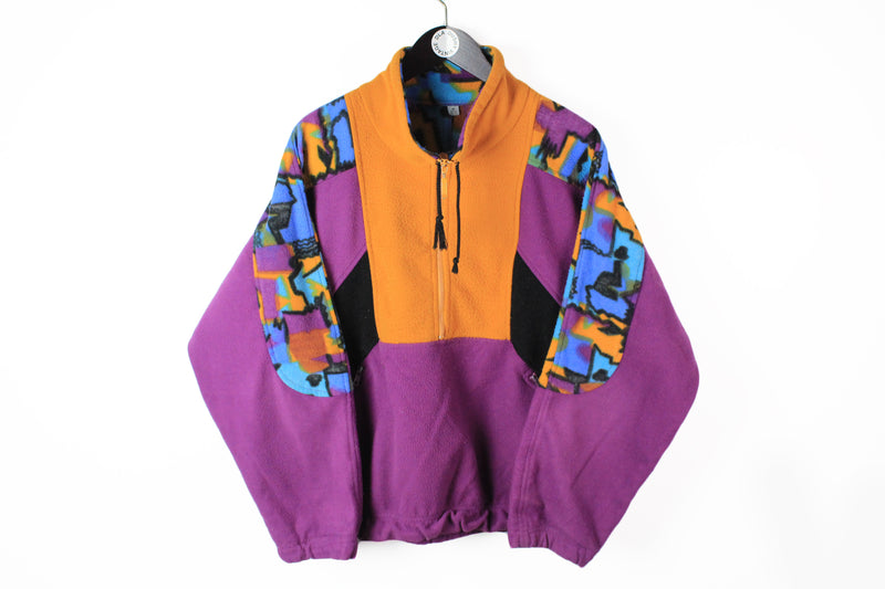 Vintage Fleece Half Zip Medium multicolor purple orange 90s sport ski sweater