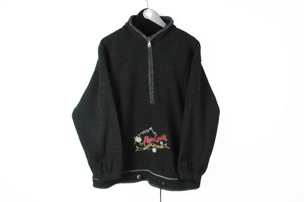 Vintage Alpine Sports Fleece Half Zip Women's Large black big logo 90s Alps Switzerland sweater