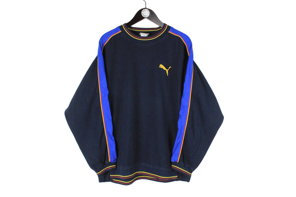 Vintage Puma Sweatshirt Medium Oversize men's size navy blue pullover front logo long sleeve crewneck retro rare classic jumper authentic athletic 90's style outfit