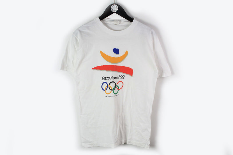 Vintage Barcelona 1992 Olympic Games T-Shirt Large white big logo 90s sport 