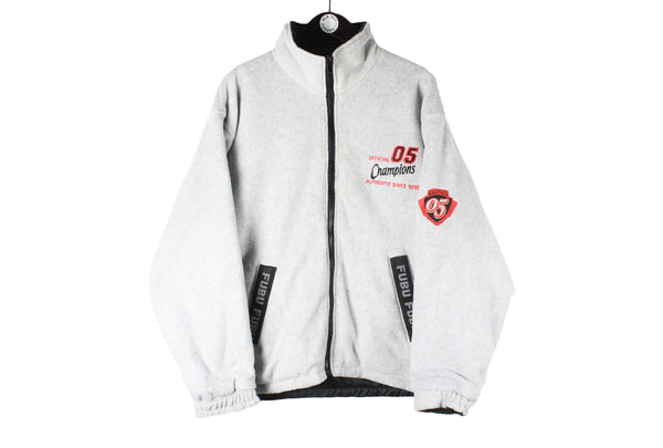 Vintage Fubu Fleece Jacket Large gray big logo 90s retro Hip Hop rap music since 1992 big logo wild pattern  USA
