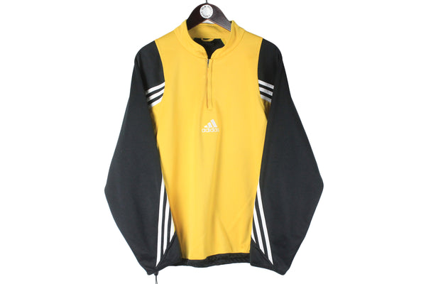 Vintage Adidas Sweatshirt 1/4 Zip Medium yellow black 90s retro style windbreaker sport jumper