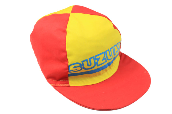 Vintage Suzuki Cap yellow red big logo 90s 80s bicycle hat bike visor bright rare retro racing cap