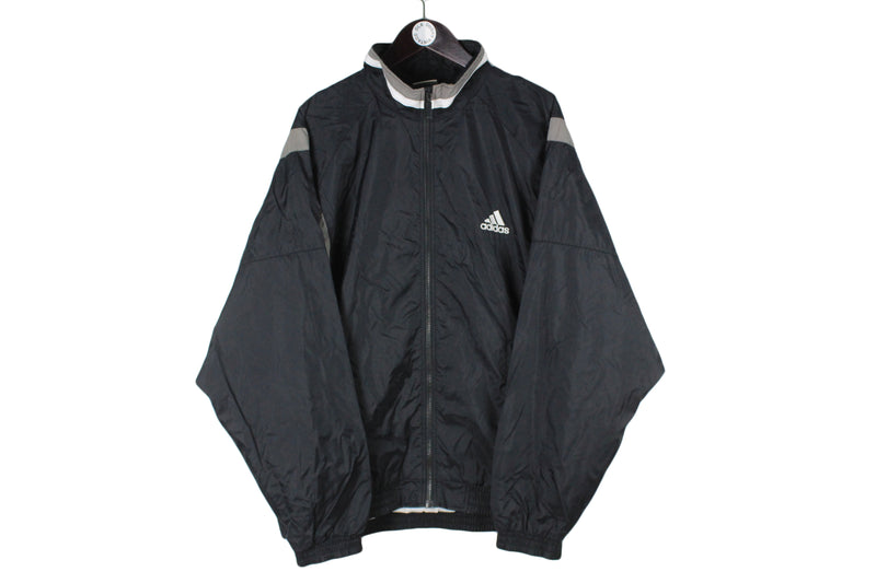 Vintage Adidas Track Jacket XXLarge size men's oversize black full zip windbreaker classic retro rare coat sport style authentic athletic clothing 80's