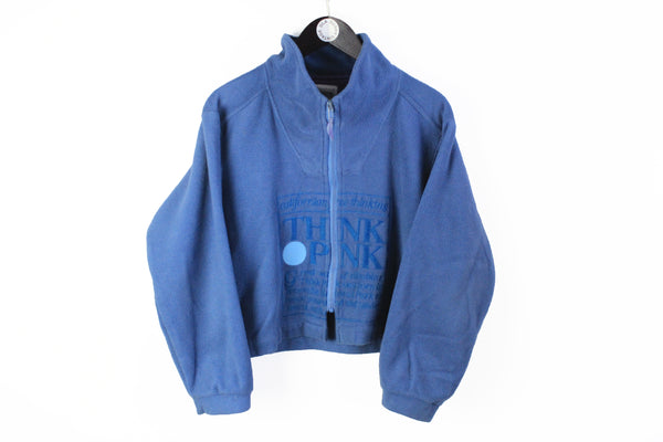 Vintage Think Pink Polartec Cropped Fleece Full Zip Women's Medium blue big logo 90's style sport jumper