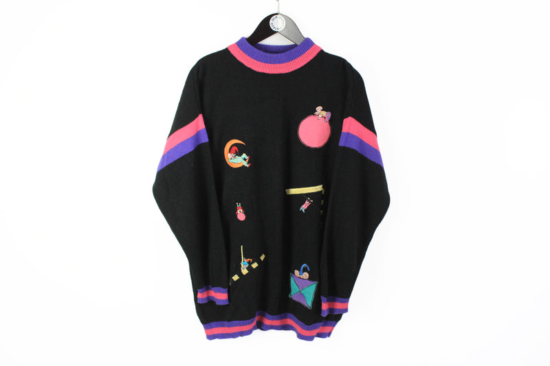 Vintage Sweater Medium / Large black night dreams 80's pullover