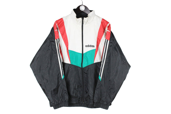 Vintage Adidas Track Jacket Large size men's oversize black multicolor full zip windbreaker classic retro rare coat sport style authentic athletic clothing 80's 90's