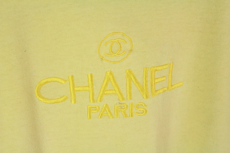 Vintage Chanel Paris Embroidery T Shirt Rainbow Green Luxury