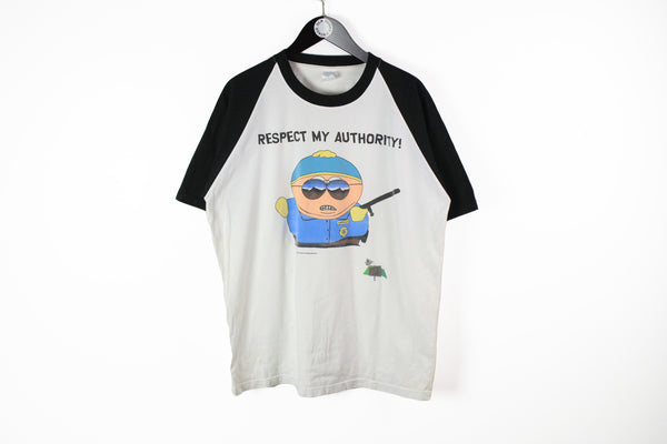 Vintage South Park Eric Cartman 1999 T-Shirt XLarge white big logo respect my authority 90s cartoon Comedy Central tee