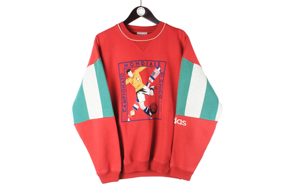 Vintage Adidas Campionato Mondiale Di Calcio 1934 Sweatshirt Medium red big logo 90s retro crewneck football Mondial rare jumper