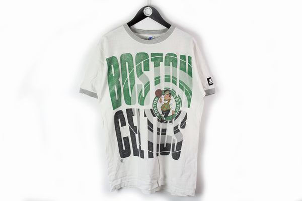 Vintage Boston Celtics Starter T-Shirt Large gray green big logo 90s cotton retro NBA wear