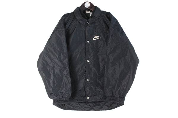 Vintage Nike Jacket Small black coach style 90s retro windbreaker sport coat big swoosh logo