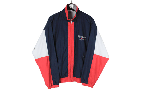 Vintage Reebok Track Jacket Medium size men's oversize red blue full zip windbreaker classic retro rare coat sport style authentic athletic clothing 80's 90's