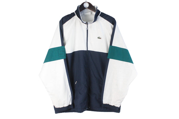 Vintage Lacoste Track Jacket XLarge white blue big logo Sport 90s retro windbreaker classic jumper 