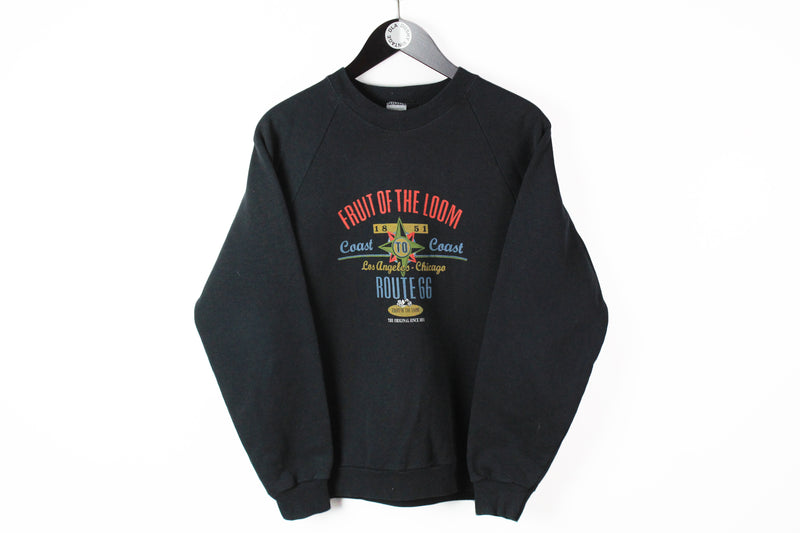 Vintage Fruit of the Loom Sweatshirt Medium black big logo crewneck 90s sport style jumper