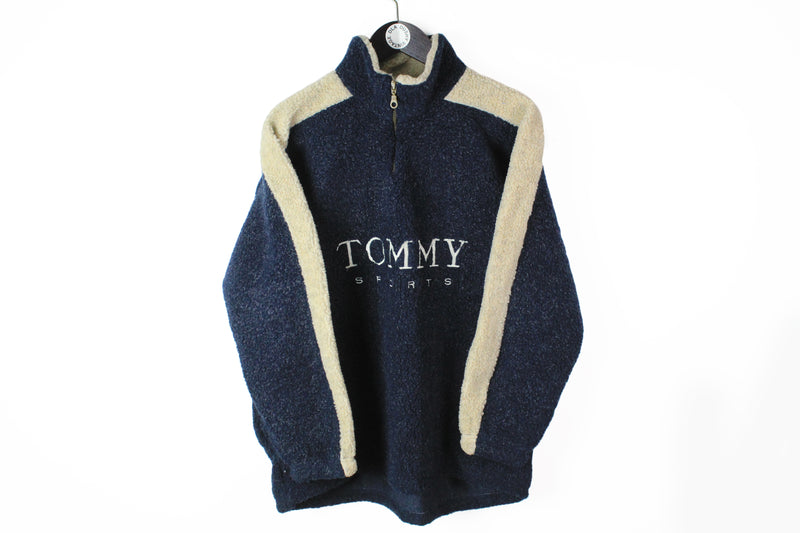 Vintage Tommy Fleece 1/4 Zip Small blue big logo 90s 