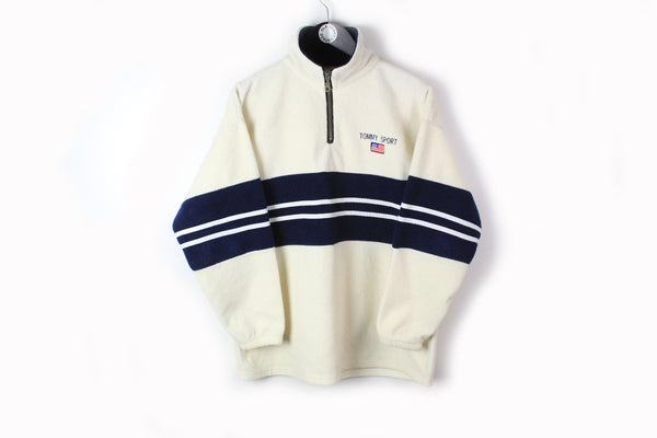 Vintage Tommy Sport Fleece 1/4 Zip Small white 90s retro style sweater