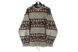 Vintage Fleece Turtleneck Large gray abstract pattern 90s retro sport style winter sweater