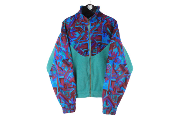 Vintage Polartec Fleece Full Zip ski styke abstract pattern 90s sport sweater mountains outdoor cardigan