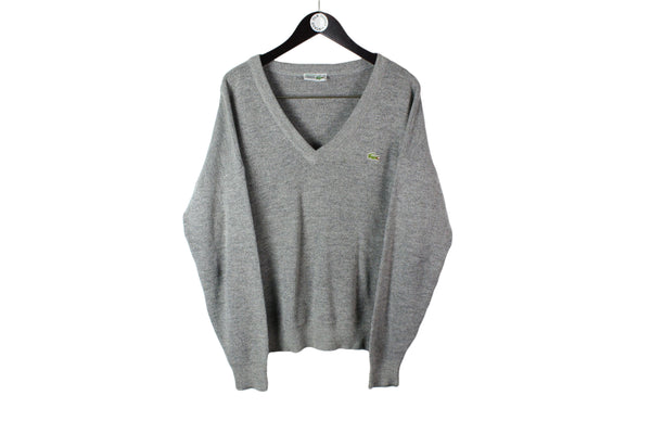 Vintage Lacoste Pullover XLarge gray 90's deep v-neck jumper retro style sweater